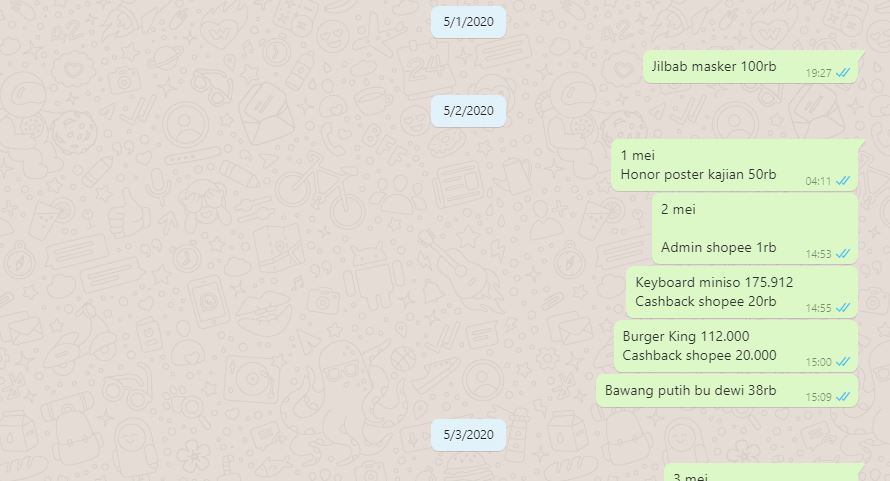 contoh transaksi laporan keuangan via whatsapp
